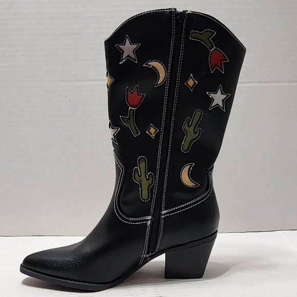 New No Boundaries Novelty Western Boots - Flower, Cactus, Moon & Stars - Size 8 - Picture 6 of 9